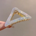 Elegant gold metal triangle hair claw clip with white pearlescent acrylic inlay - Mermaid Holographic