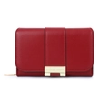 Cartera de mujer en cuero rojo texturizado con cierre dorado y cremallera lateral - Rojo