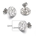 Silver stainless steel heart-shaped ear stud with hammered texture and DIY hole detail - 12mm Textured Round / Steel