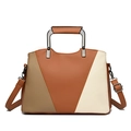 Minimalist tri-color patchwork tote bag with lychee texture and metallic top handles - Yellow-brown Patchwork