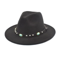 Chapeau de cowboy en feutre noir avec bandeau en cuir orné de turquoise et de clous - Noir