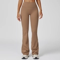 Pantalon de yoga évasé taille haute marron café en tissu brossé extensible - Brun Mocha