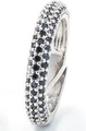 Silver band ring featuring three rows of micro-pave black cubic zirconia stones - Adjustable Open / Silver-Black Zircon