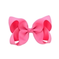 Handmade pink grosgrain ribbon hair bow clip for girls with 4-inch boutique style design - Pink (#6)