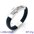 Pulsera trenzada de cuero negro para hombre con cierre magnético de acero inoxidable - Estilo A (KB134589-KFC) / Color Acero