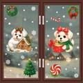 Christmas window stickers featuring cute white puppies with gingerbread house and gift box - 2-Piece Set (BQ618+BQ626)