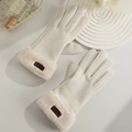 Beige waffle knit winter gloves with plush faux fur cuffs and touchscreen capability - Waffle Fur Cuff / Off White