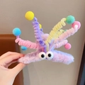 Funny purple plush monster hair claw clip with colorful springs and big cartoon eyes - Light Purple