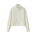 Polka-Dot-Jacke für Damen mit hohem Stehkragen und langen Ärmeln in hellem Beige - S / Creme Schwarz Polka Dot