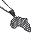Collier hip hop en acier noir avec pendentif carte de l'Afrique et strass brillants - Carte d'Afrique Noir Fusil + Chaîne Cubaine Noir Fusil 3mm 24 pouces