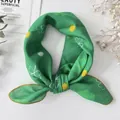 Emerald green cotton linen scarf featuring delicate yellow polka dots and white floral prints - XY-50 Emerald Green Yellow Dot White Leaf