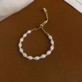 Adjustable freshwater pearl bracelet with gold beads and T-bar clasp design - 79# Bracelet-5mm White Pearl-Gold Small Bead-Adjustable