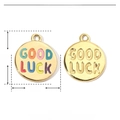 Detailed size parameter view of round stainless steel Good Luck charm with colorful enamel - Round GOOD LUCK Plate