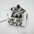 Silver frangipani flower hair claw set with metal shark clip for summer beach vacation - Large And Small Claw Clips Combination / Electroplated Silver