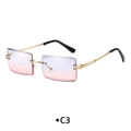 Frameless rectangular sunglasses with purple-to-pink gradient lenses and gold metal temples - C3 Purple Pink Gradient