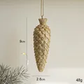 Sparkling champagne gold pine cone Christmas tree ornament with golden hanging string, 9cm - Tapered Pinecone