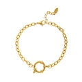 Detailed close-up of a gold stainless steel thick chain bracelet with a large spring clasp - Chunky Chain Style