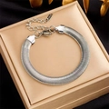 Pulsera ajustable de acero inoxidable plateado con cadena de serpiente plana - Pulsera / Plateado