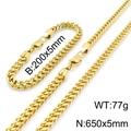 Golden stainless steel keel chain set: 650x5mm necklace and 200x5mm bracelet for men and women - 5mm Gold Color Set