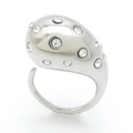 Adjustable silver stainless steel open ring with pavé crystal water drop design - One Size / Silver with Zirconia (KR112028-HR)