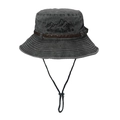Dark grey washed canvas boonie hat with mountain embroidery and adjustable wind cord - Mountain Black (Traveller Embroidery)
