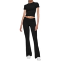 Detalle de conjunto deportivo negro de dos piezas con top corto y pantalones acampanados - XS / Parte Superior Y Inferior / Negro