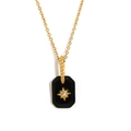 Collana in acciaio placcato oro 18K con ciondolo ottagonale in acrilico nero e stella - Stile Gemma Nera (Oro-5)