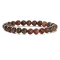 Macro detail of natural stone beaded bracelet showing unique leopard jasper textures - Pink Leopard