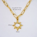 Detail of 14K gold plated paperclip chain with sunburst pendant and white shell inlay - White Mother of Pearl Sunstar Pendant (XB2406007-6)