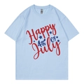 T-shirt bleu clair Fête de l'Indépendance avec imprimé Happy 4th of July à plat - XS / Haut (318) / Bleu clair
