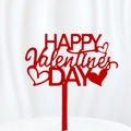 Detail of red acrylic Happy Valentine's Day cake topper with heart design for baking decoration - Valentine's Day Red 4 (approx. 10.5cm Wide)
