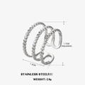 Verstelbare drielaagse roestvrijstalen ring in zilveren kleur met verfijnde kraaltjes - Zilver