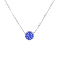 Silver stainless steel chain necklace with circular micro-pave blue crystal pendant - March Light Blue - Steel Color