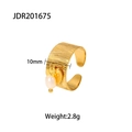 Detail eines 10mm Goldrings mit Herz und weißem Perlenanhänger, Gewicht 2,8g - Einstellbar Offen / Gold Perle Herz Stil (JDR201675)