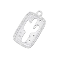 Detail of silver rectangle pendant with hollow cactus motif and sparkling zircon borders - VD1758 Platinum Hollow Cactus Pendant