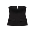 Dettaglio di un top a fascia nero senza spalline con scollo a V e patte decorative - Nero