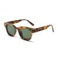 Retro oval sunglasses in tortoiseshell frame with dark green lenses and silver rivets - Tortoiseshell Frame Green Lens