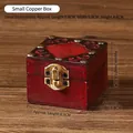 Small vintage wooden jewelry storage box with antique brass buckle and cloud pattern metal - Small Copper Square Box - Unlocked