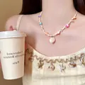 Handmade woven cord necklace with colorful shells and a natural white scallop pendant - White-Yellow (Scallop-Colorful Beads)