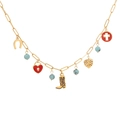 Collana a graffetta dorata con ciondoli a ferro di cavallo, stivale e cuore rosso - Stile Stivale da Cowboy Ferro di Cavallo Turchese (4#)