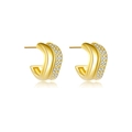Retro curved S925 sterling silver stud earrings with white zircon micro-inlays in gold finish - 18K Gold