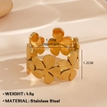Adjustable golden stainless steel flower ring with five-petal hollow design and texture - 758 / Gold