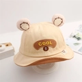 Beige baby fisherman hat with cute bear ears and COOL patch on a white display stand - 8 Months-3 Years (46-50cm) / 15 Light Coffee (COOL)