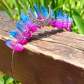 Detailed view of handmade crystal crown with moon charm and gradient purple stones - Blue-Purple Crystal with Silver Wire & Moon