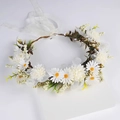 Girl's flower crown headband with white daisies and adjustable organza ribbon - Cream White Daisy Garland