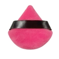 Triangle pink velvet powder puff with black silk ribbon handle on white background - Rose Red