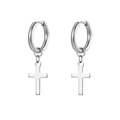 Paio di orecchini a cerchio minimalisti in acciaio inox argento con pendenti a croce - Color Acciaio