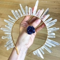 Natural white crystal crown headband and blue geode ring set for elegant bridal hair - White Crystal Gold Wire Gold Band