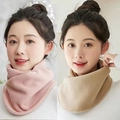 Pink and khaki plush neck warmer for women with snap buttons and fleece lining - Double Button Neck Warmer - Pink + Khaki (2pcs)