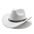 Cappello da cowboy in feltro bianco con fascia intrecciata e ingranaggi steampunk - M (56-58cm) / Bianco